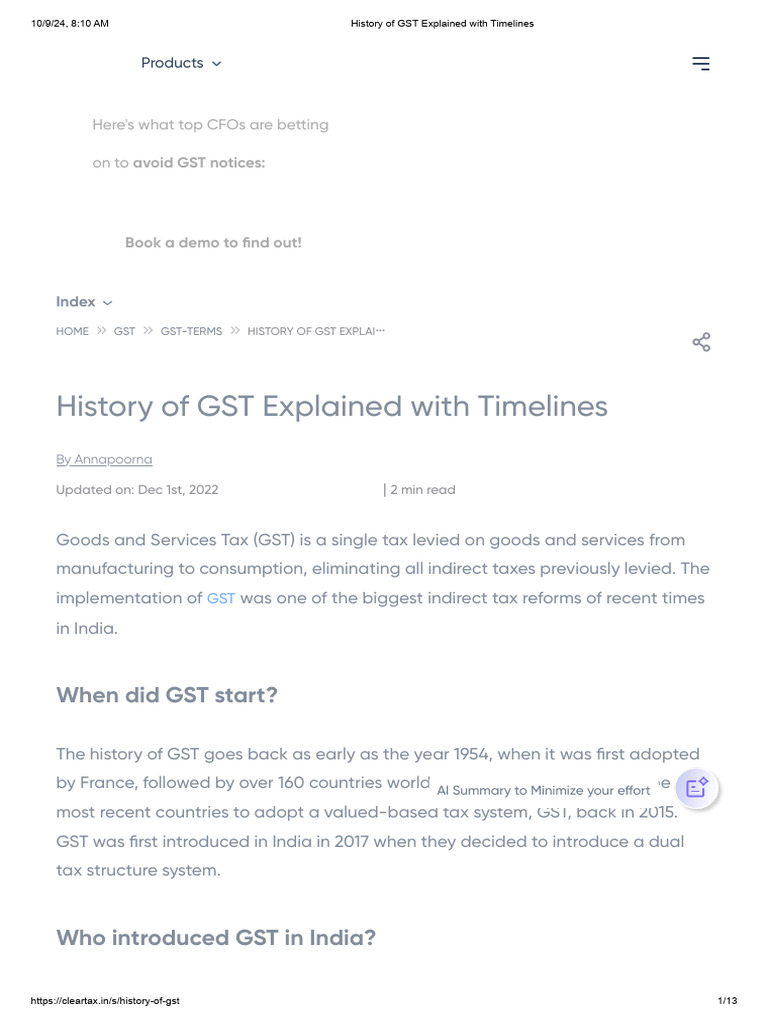 History of GST Explained With Timelines | PDF | Value Added Tax | Taxes