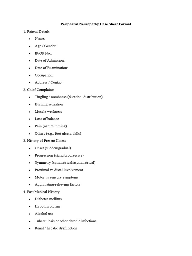 Peripheral Neuropathy Casesheet Format | PDF | Peripheral Neuropathy ...