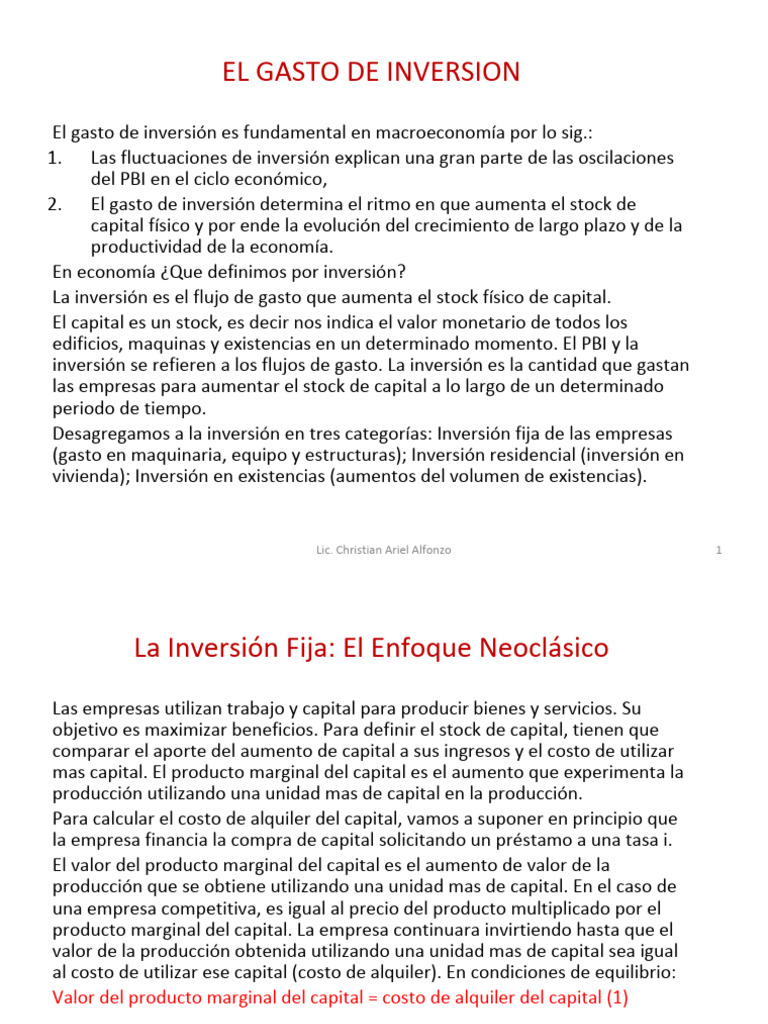 Unidad 10 - El Gasto de Inversión | PDF | Compartir (Finanzas ...