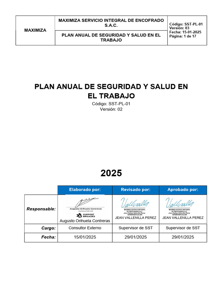 SST-PL-01 Plan Anual de SST 2025 | PDF | Seguridad y salud ocupacional ...