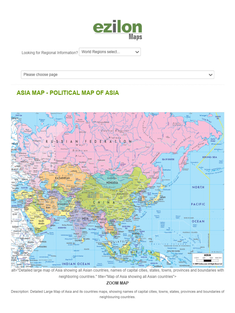 Map of Asia with All Asian Countries Maps - Ezilon Maps | PDF | Asia ...