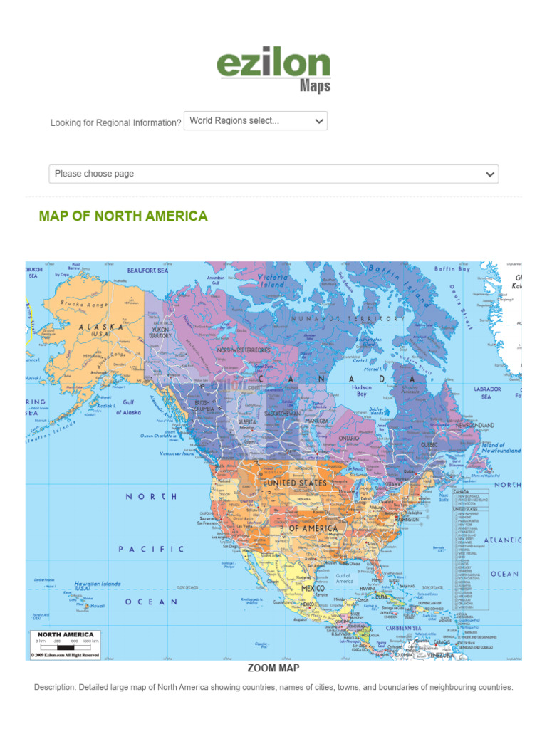 Map of North America With Countries Maps - Ezilon Maps | PDF | North ...