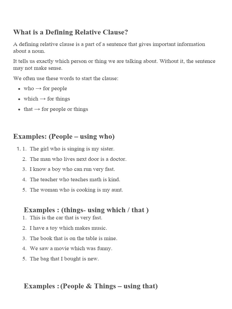 What is a Defining Relative Clause? | PDF