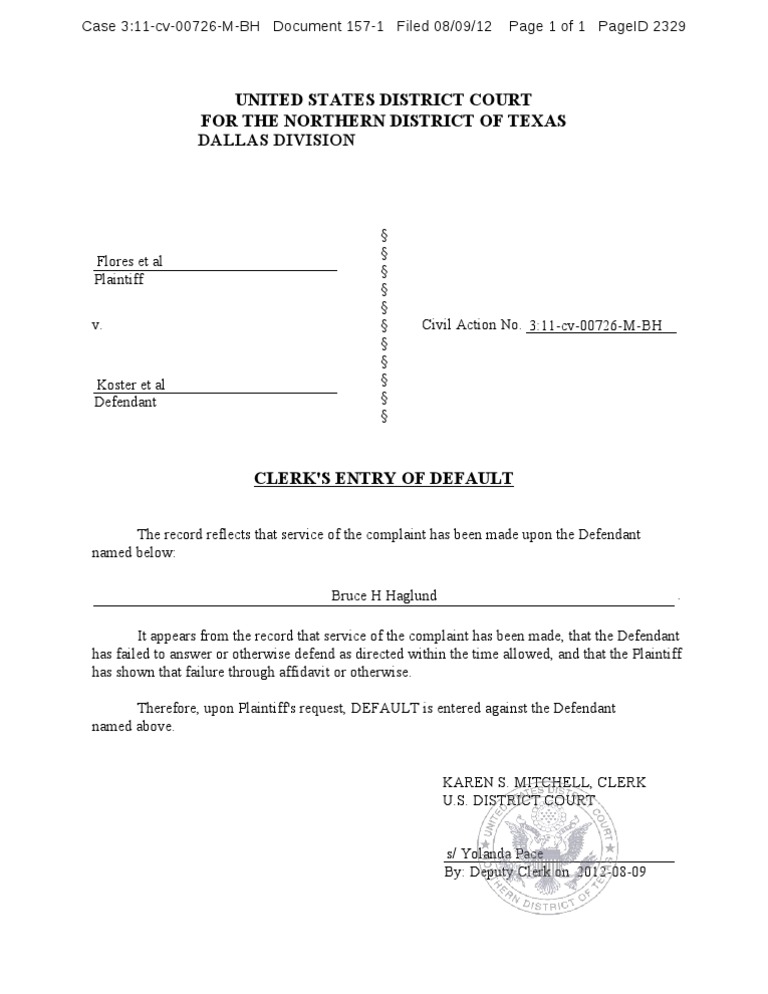 Doc. 1571 Clerk's Entry of Default Bruce Haglund
