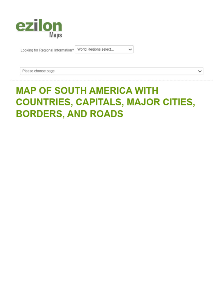 Map of South America With Countries, Cities, Borders and Roads - Ezilon ...