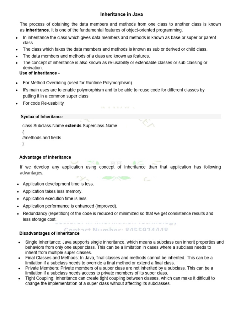 Inheritance in Java-22 Note_2026 | PDF | Inheritance (Object Oriented ...