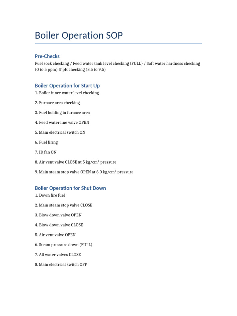Boiler Operation SOP | PDF
