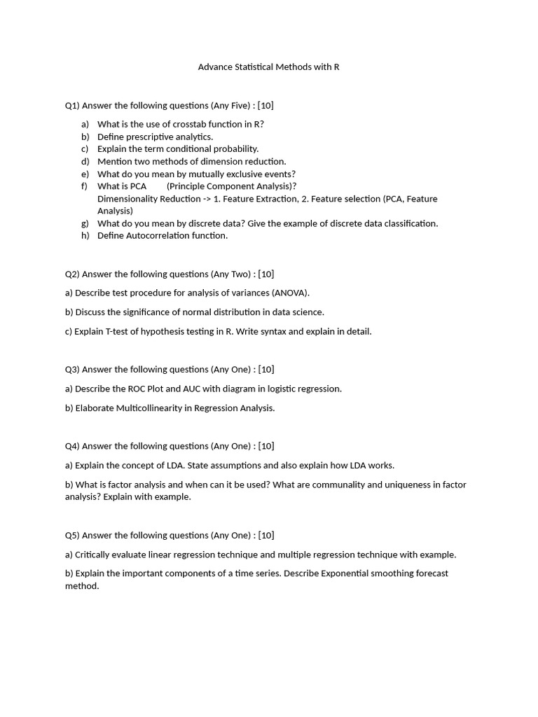 Advance Statistical Methods with R | PDF | Analysis Of Variance ...