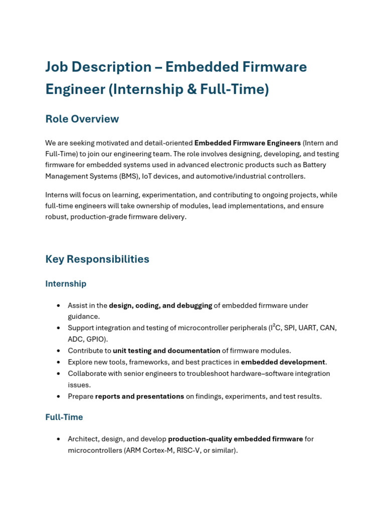 JOB ROLE AND JOB DESCRIPTION FIRMWARE | PDF | Microcontroller ...