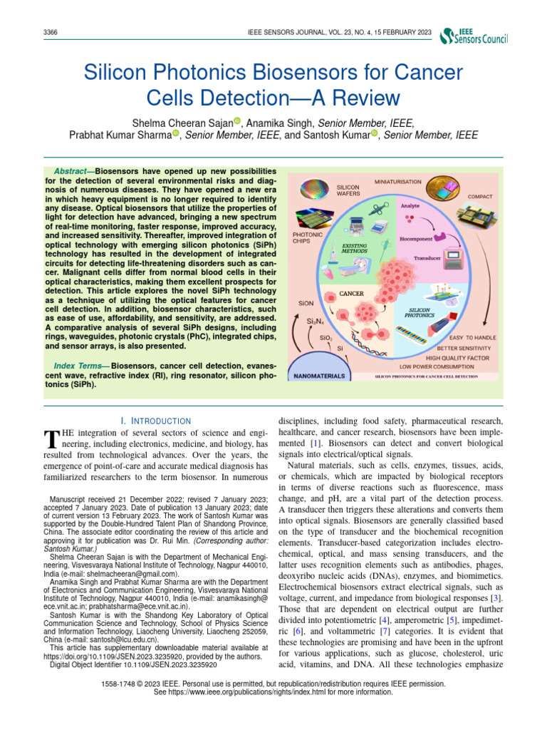 Silicon Photonics Biosensors for Cancer Cells DetectionA Review | PDF ...
