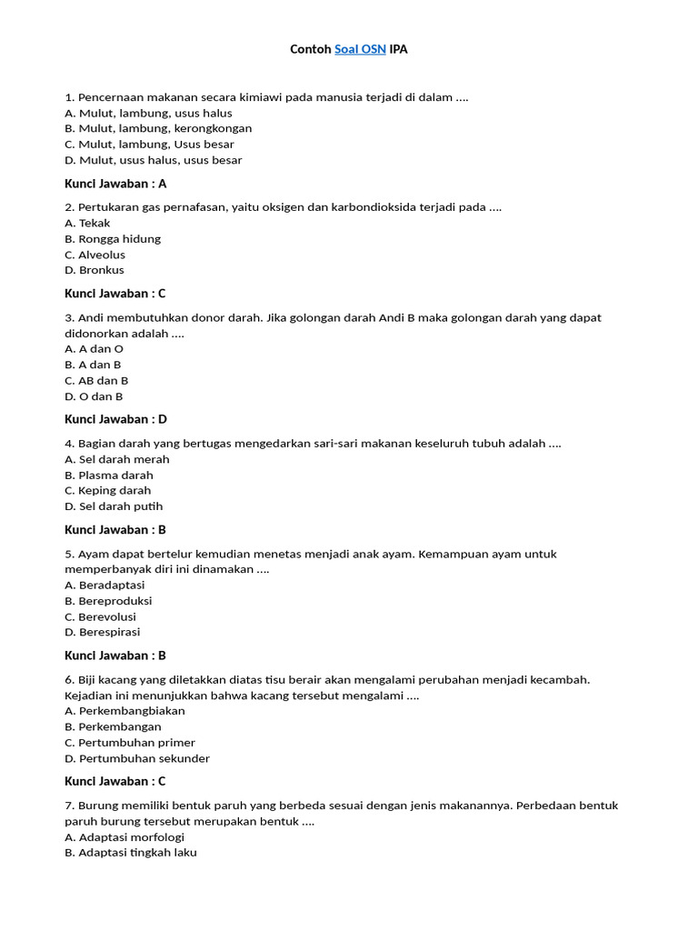 Contoh Soal O2sn Ipa | PDF