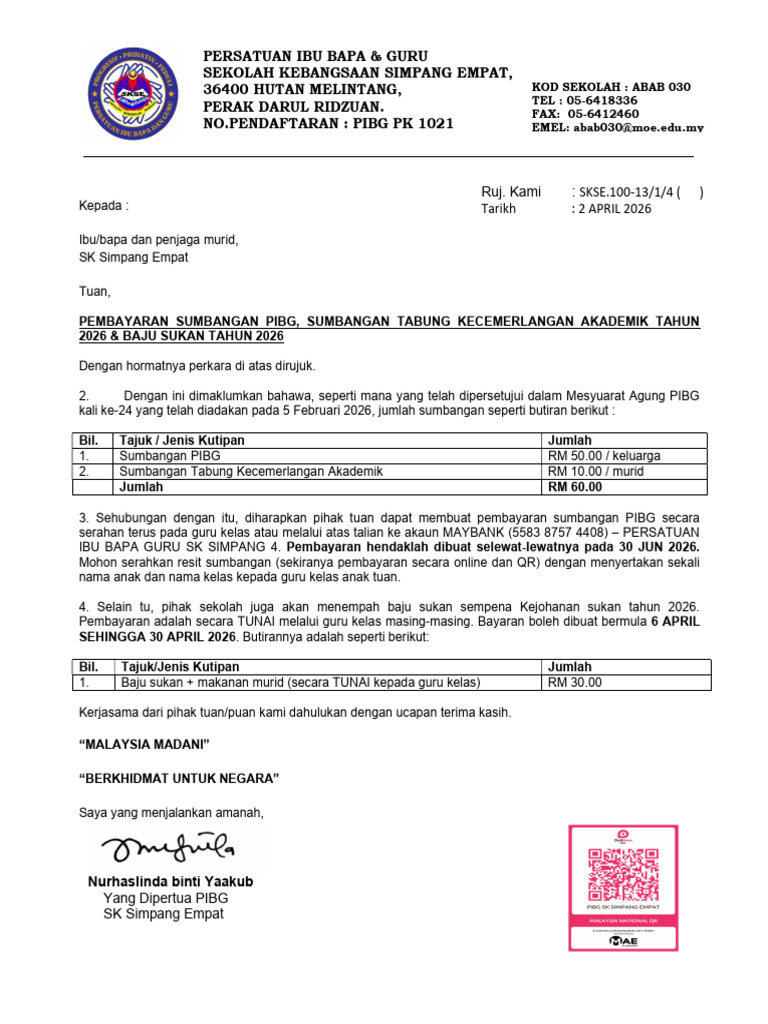 Surat Kutipan - Sumb Pibg+ Baju Sukan 2026 | PDF
