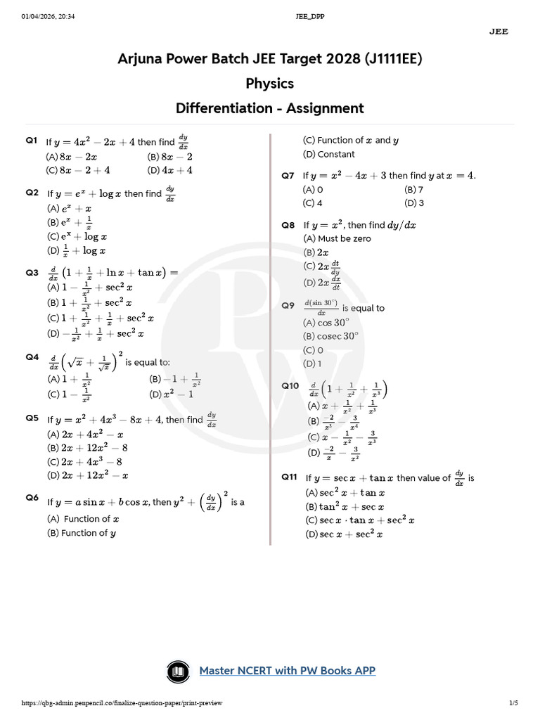 Differentiation 2020 Assignment | PDF | Mathematical Analysis