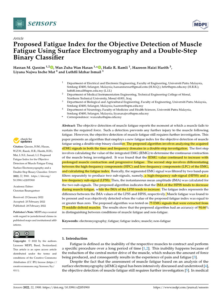 Fi Based Fatig Detection | PDF | Electromyography | Sample Size ...