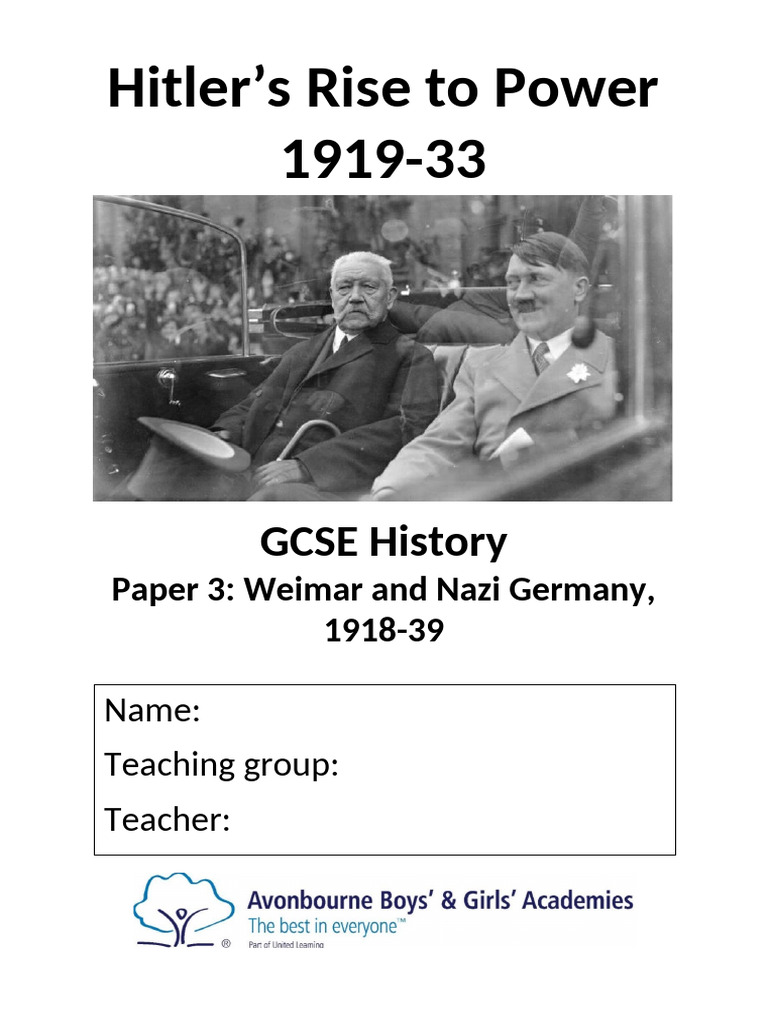 Hitler s Rise To Power Booklet PDF Nazi Party Adolf Hitler