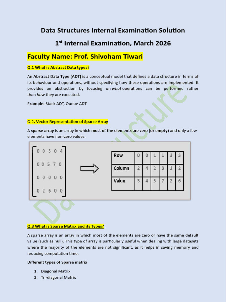 Data Structure Internal Paper(Solution)-1 | PDF | Matrix (Mathematics ...