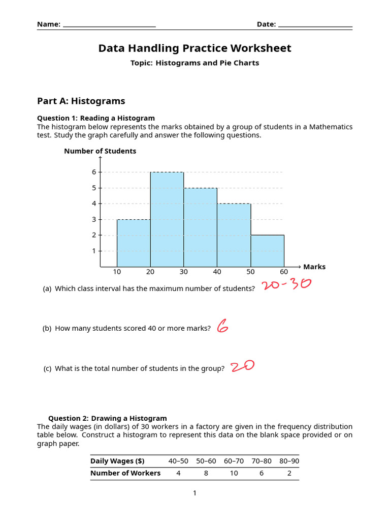 Data Handling Worksheet_260317_133854 | PDF | Pie Chart | Histogram