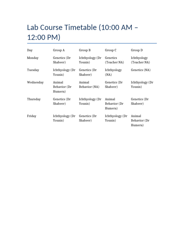 Lab Course Timetable (1) | PDF