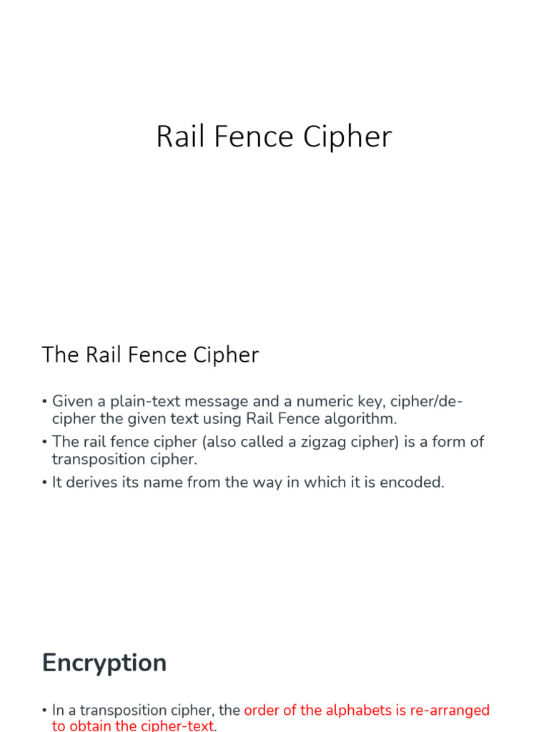 Rail Fence Cipher | PDF
