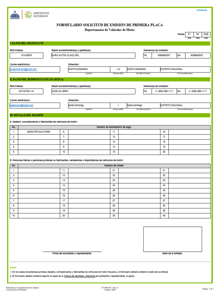 EURO DOMINGO - FI-VHM-007 Formulario Solicitud de Emisión de Primera ...