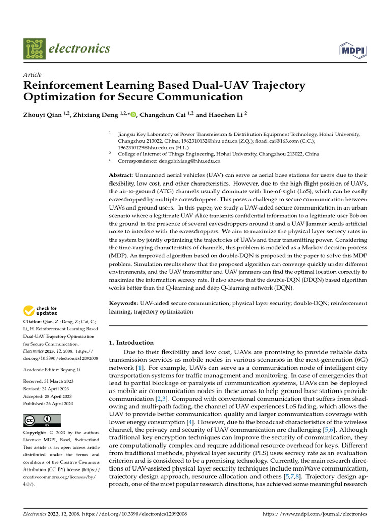 Reinforcement Learning Based Dual-UAV Trajectory O | PDF | Mathematical ...