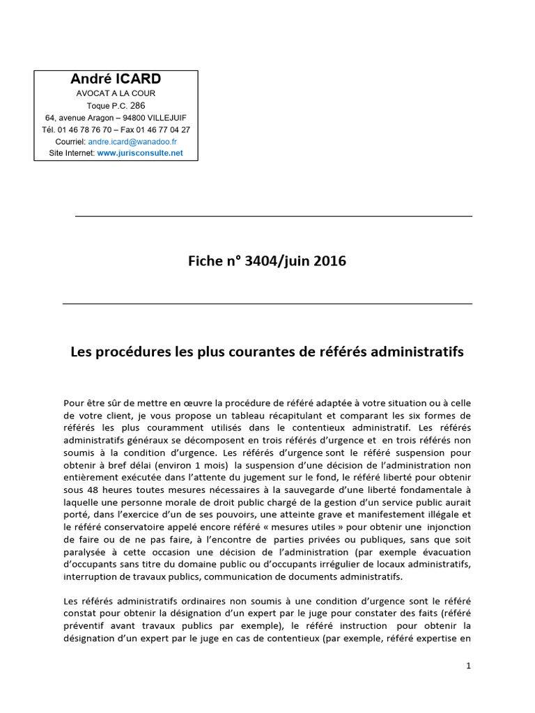 Fiche Technique de Maitre Icard Detaillant Les Differentes Procedures ...