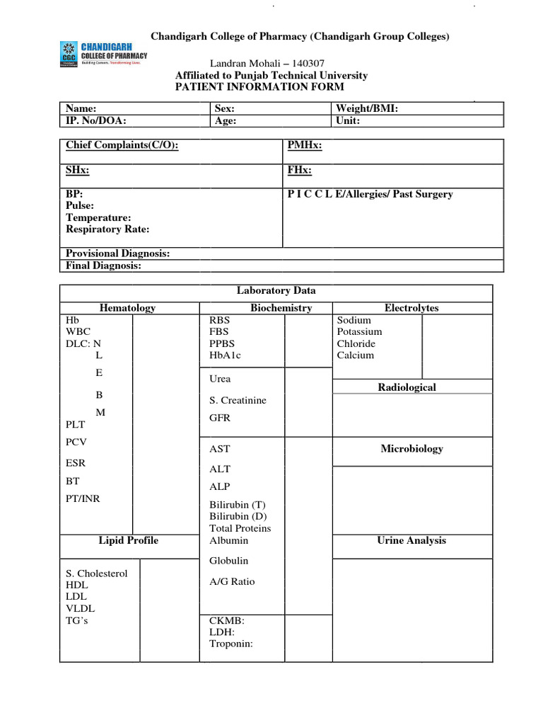 Patient Profile Form | PDF | Health Care | Clinical Medicine