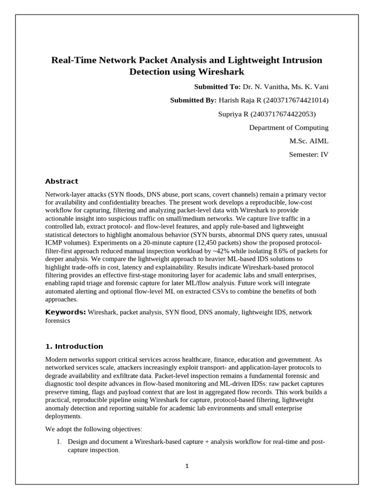 Mini Project Using Wireshark - Network Packet Analyser-SUPRIYA, HARISH ...