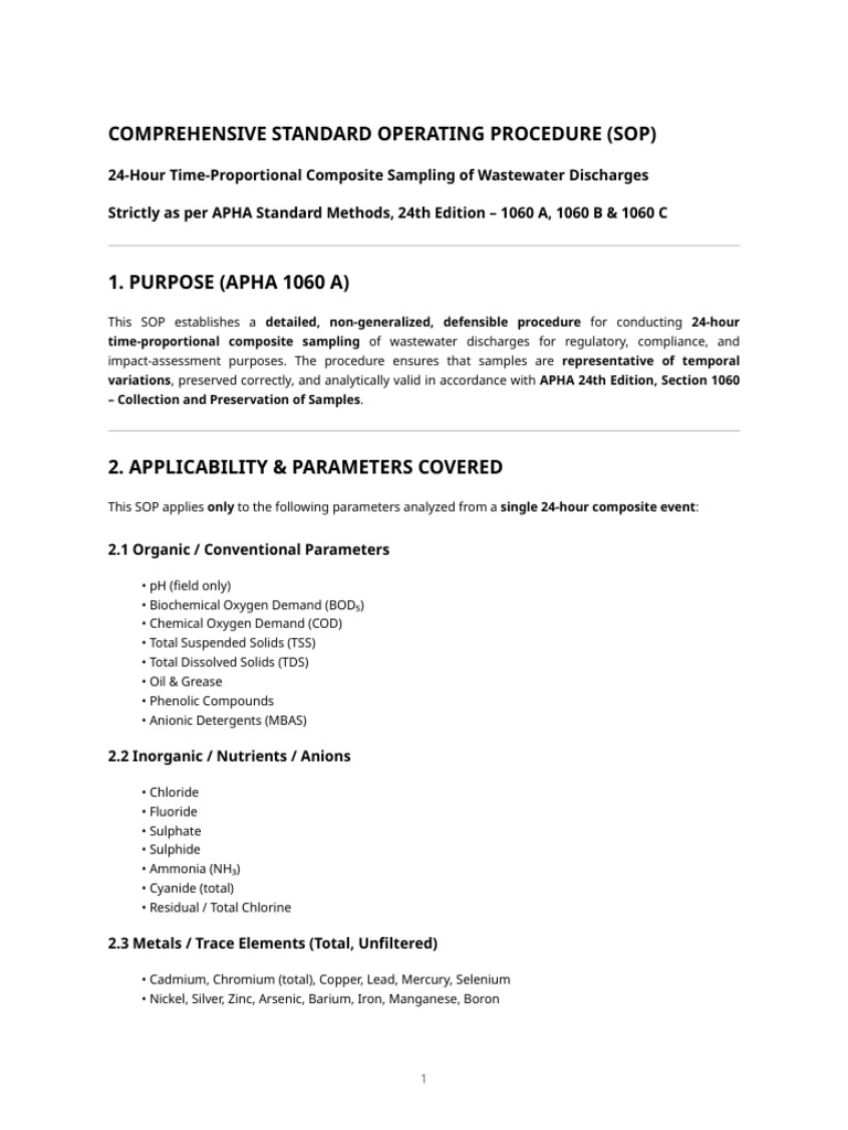 24-Hour Composite Sampling Sop (Apha 1060 a, B & C) (1) | PDF ...