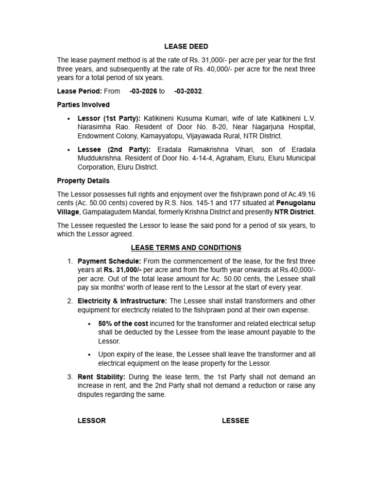 Lease Deed English Version | PDF