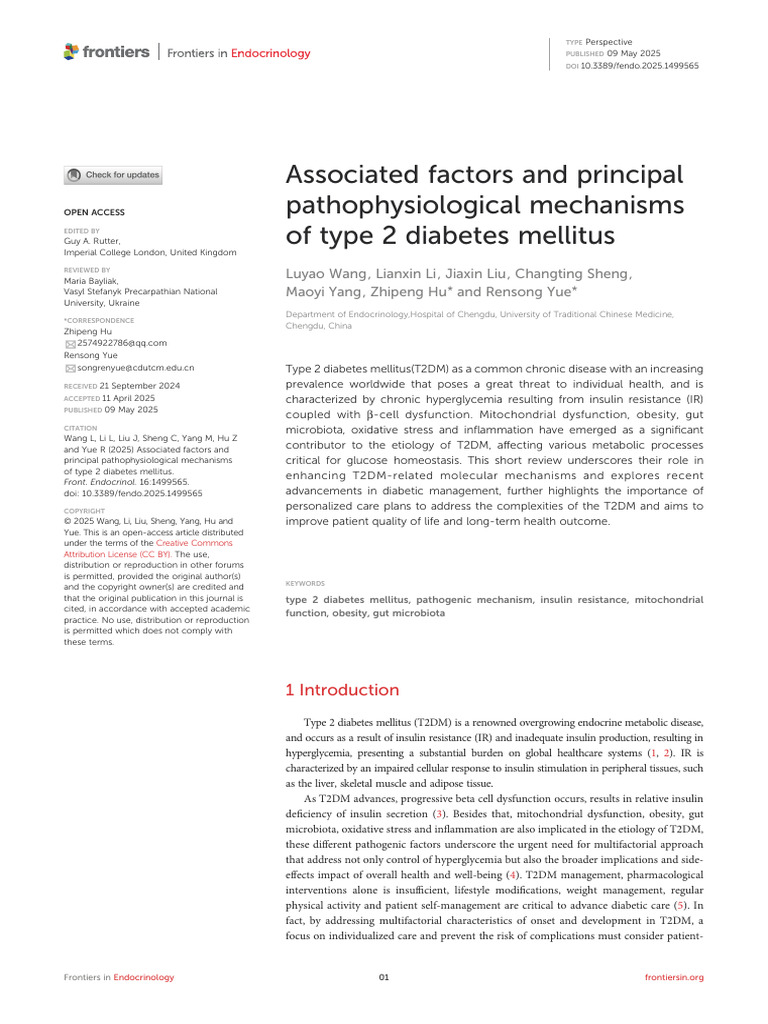 Rpprincipal Pathophysiological Mechanisms of Type 2 Diabetes Mellitus ...