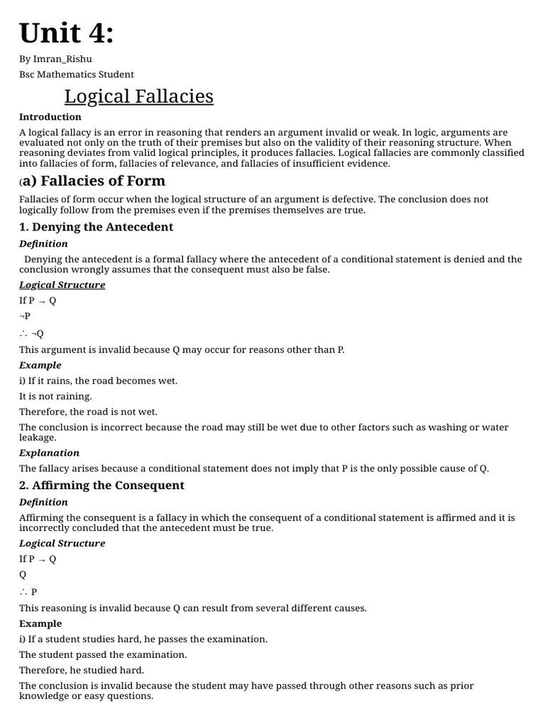 Unit 4_ Logical Fallacies | PDF | Fallacy | Argument