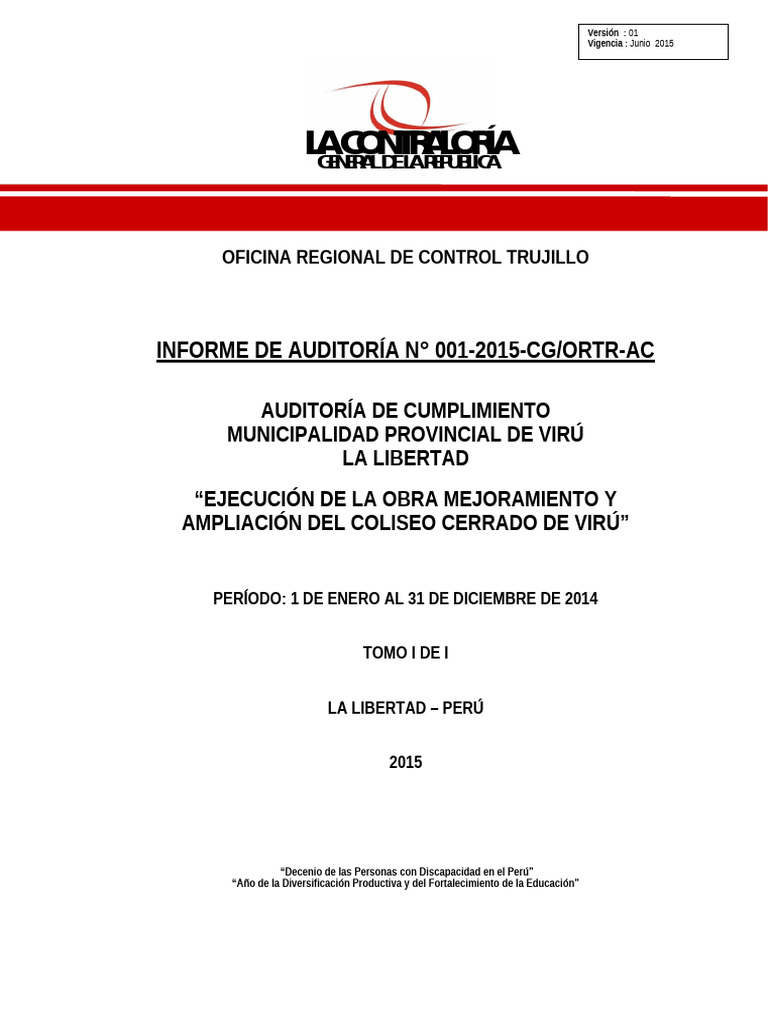 Modelo de Informe de Auditoria | PDF | Auditoría | Contralor