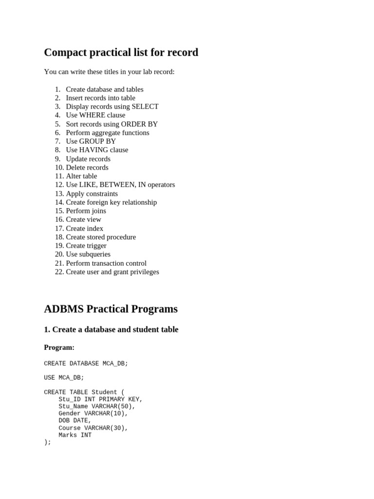 Compact Practical List for Record | PDF | Computer Data | Information ...