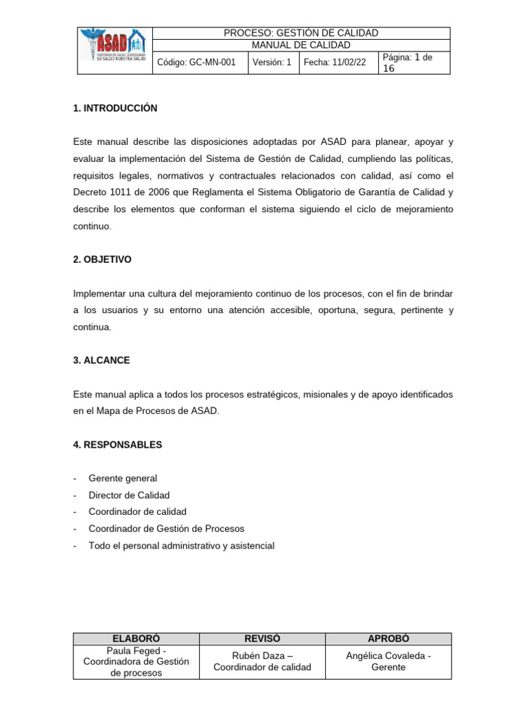 GC-MN-001 Manual de Calidad | PDF | Sistema de manejo de calidad ...