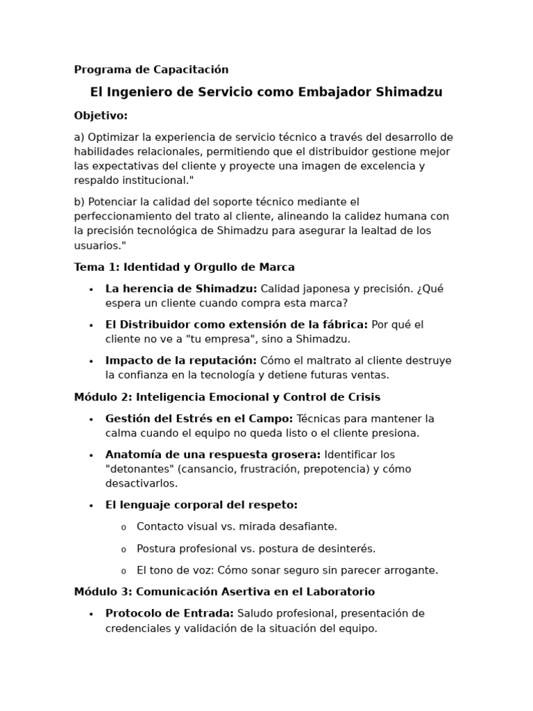 Programa de Capacitación Atencion Al Cliente 1.0 | PDF