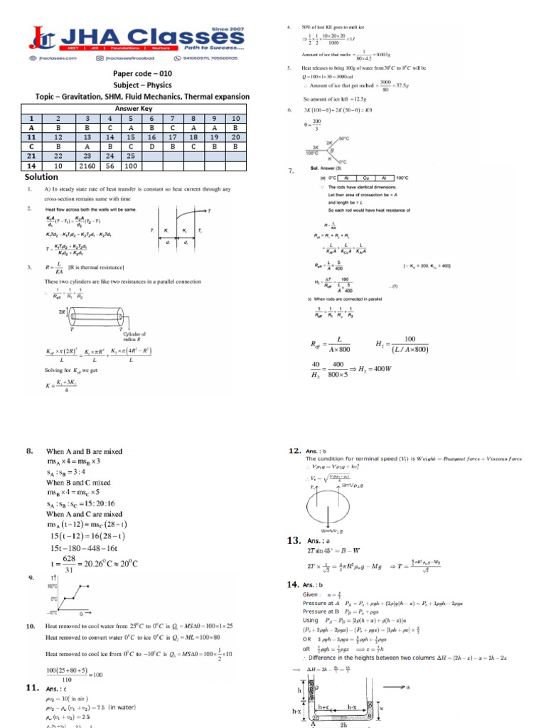 Physics Test - 10 Solution | PDF
