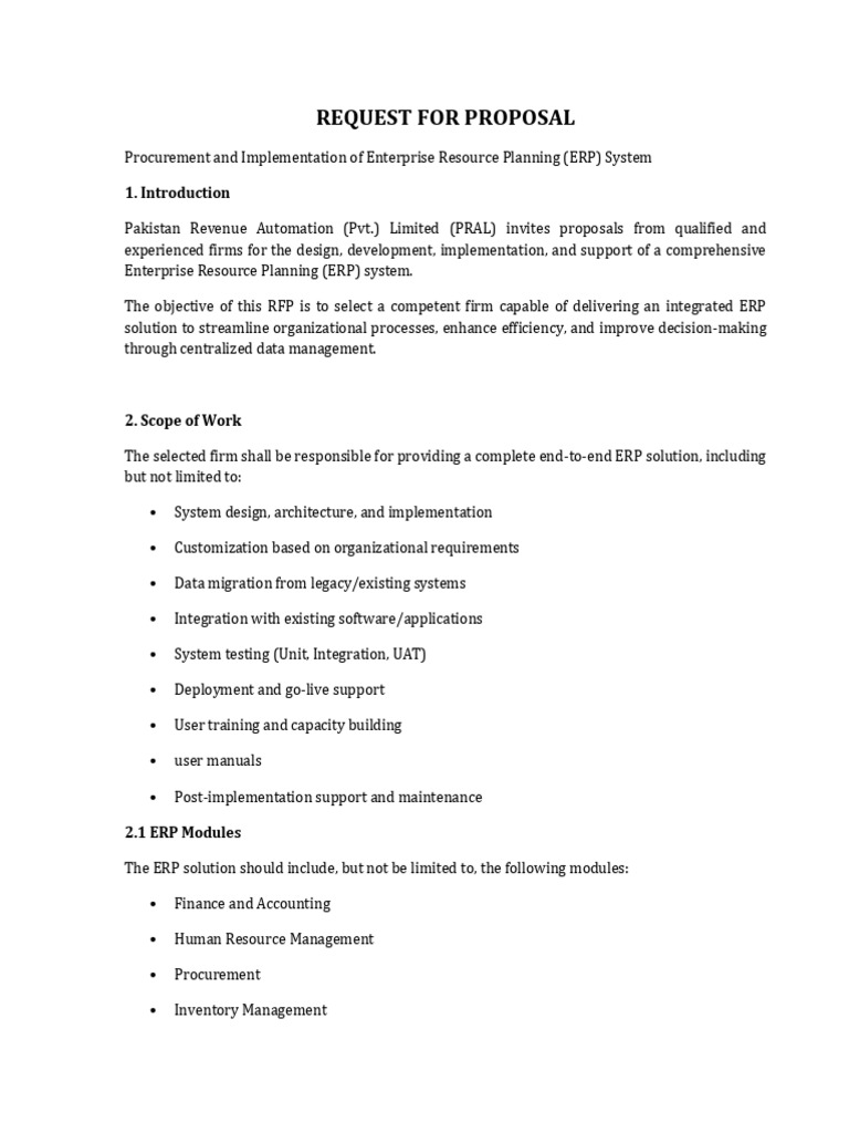 Erp Rfp Ppra | PDF | Enterprise Resource Planning | Computing