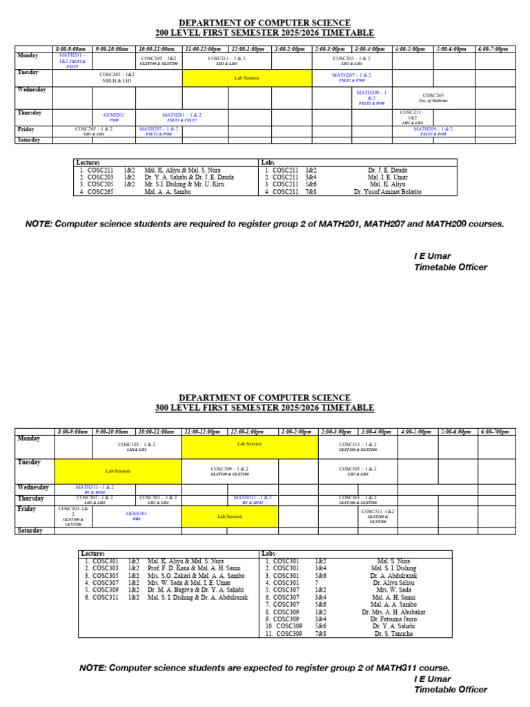 2025 2026 First Semester Timetable | PDF | Chess Theory | Chess Openings