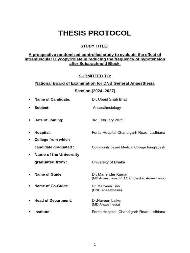 DR Ubaid Anaesthesia Thesis | PDF | Blood Pressure | Anesthesia