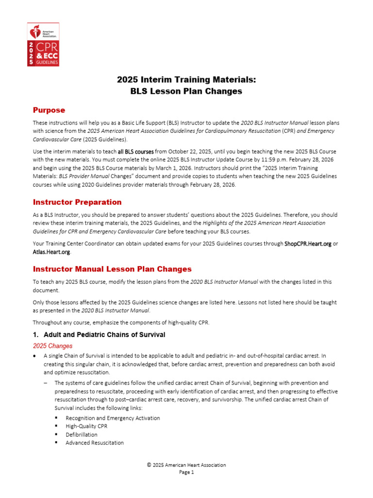 2025 Interim Training Materials BLS Lesson Plan Changes | PDF ...