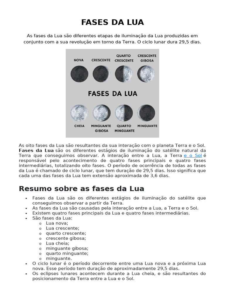 Fases Da Lua | PDF | Lua | Eclipse
