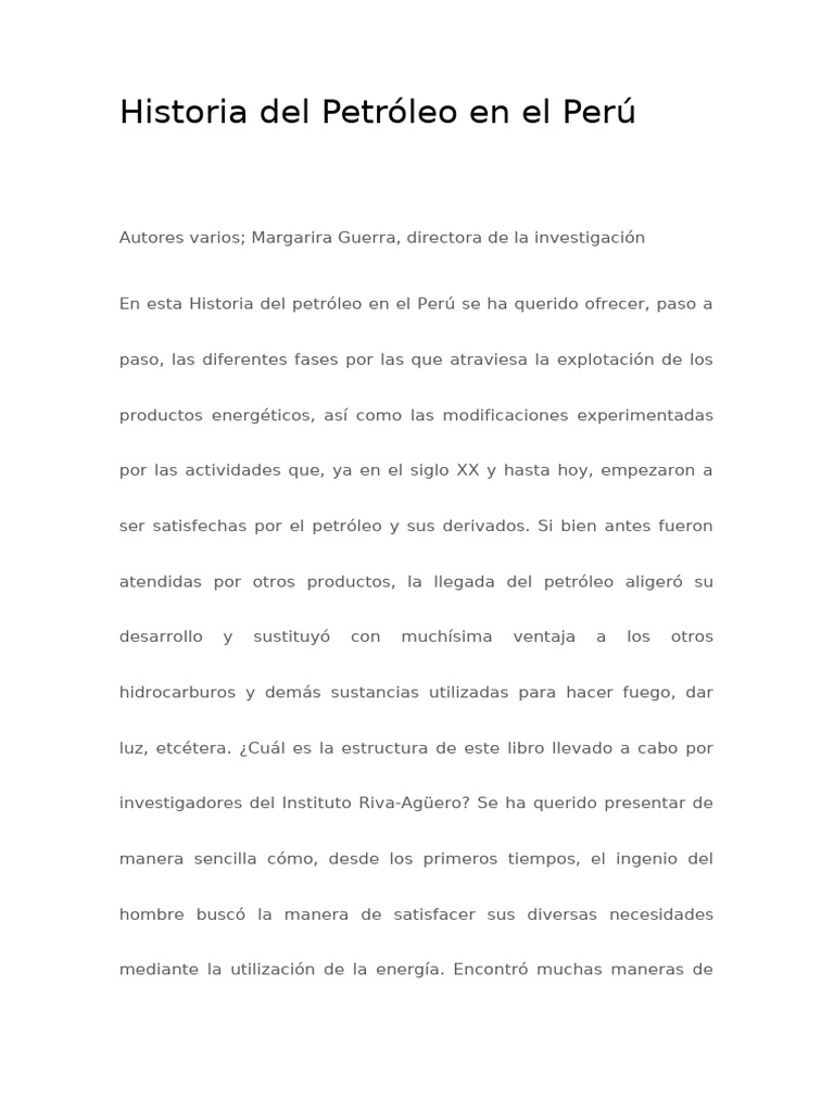 Historia Del Petróleo en El Perú | PDF | Petróleo | Queroseno