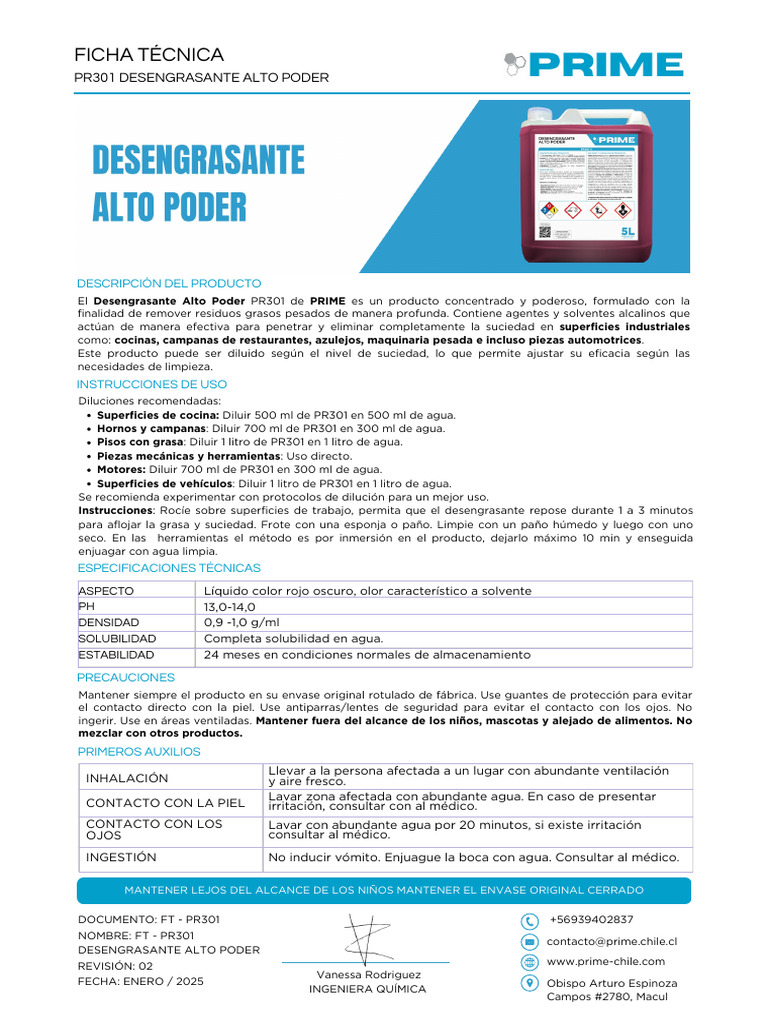 FT + Hds - Pr301 - Desengrasante Alto Poder | PDF | Agua | Residuos