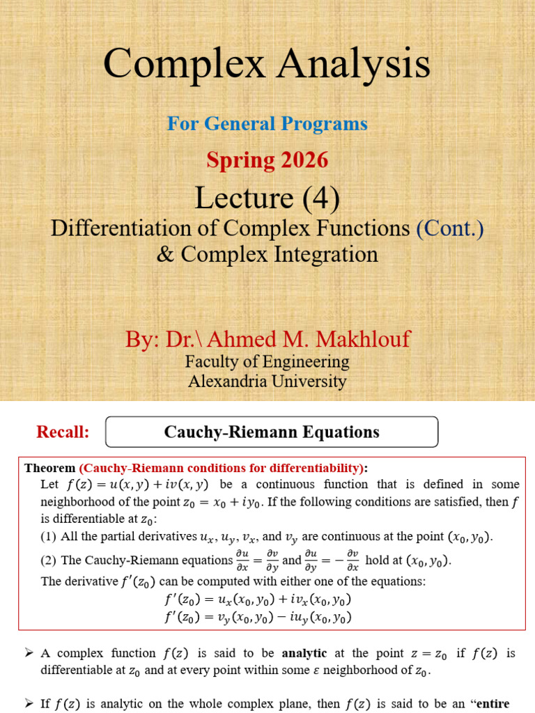 (Complex 04) Complex Differentiation (Cont.) & Integration | PDF ...