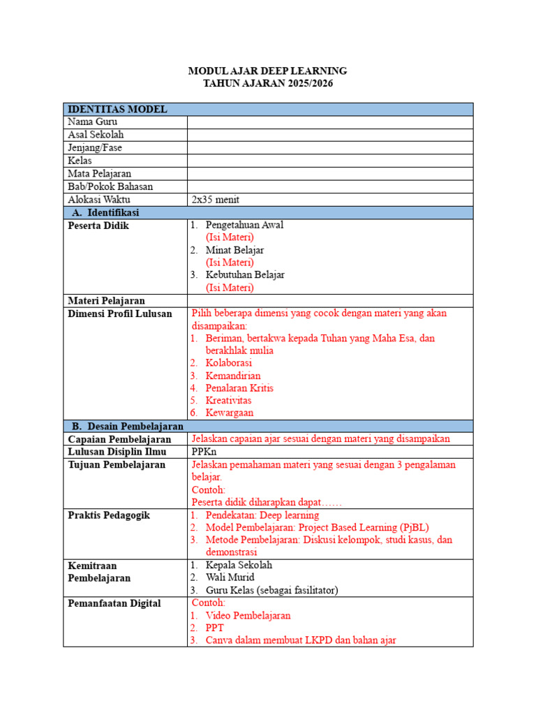 Template Modul Ajar Deep Learning Bu Tiffany | PDF