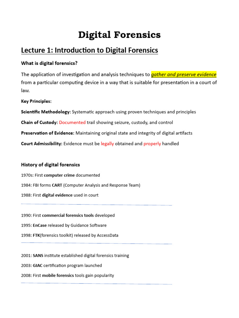 Digital Forensics Summary | PDF | Windows Registry | Digital Forensics