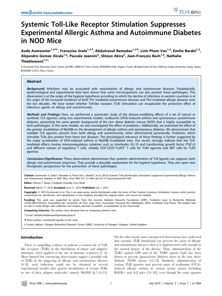 Systemic Toll-like Receptor Stimulation Suppresses Experimental ...