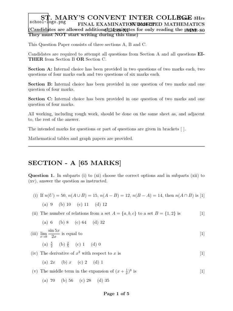 Final Examination Mathematics 2026 Blueprint | PDF | Mathematics ...