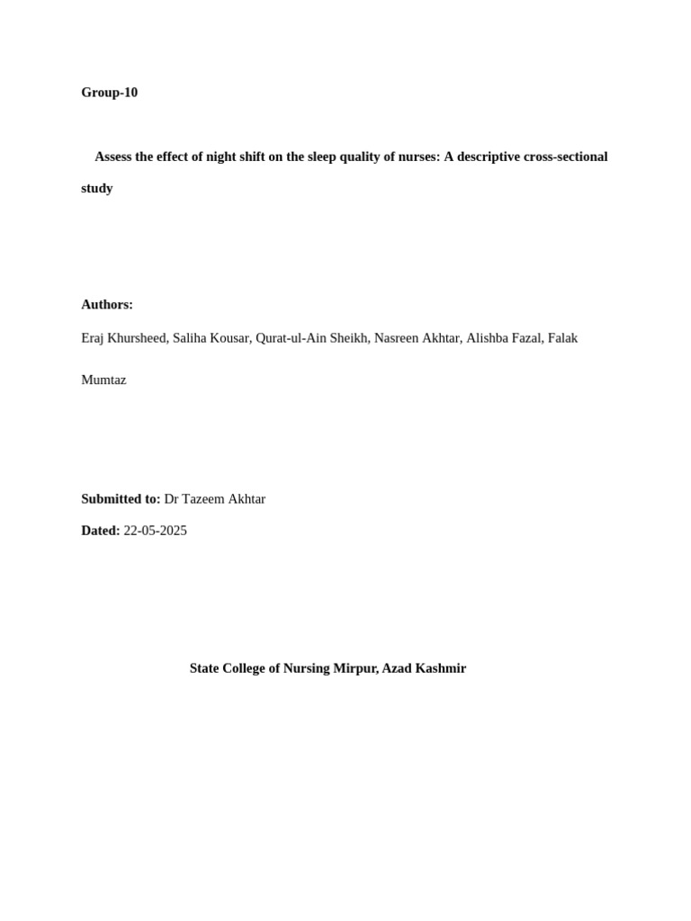 Proposal Group 10 Final Draft | PDF | Shift Work | Sleep